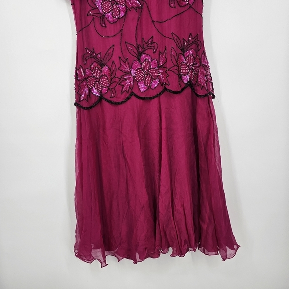 Papell‎ Boutique Vintage 80s Beaded Silk Evening Gown Size 8 - Picture 2 of 7